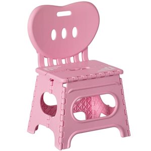 Basicwise Plastic Foldable Kids' Chair/Step Stool w/ Integrated Handle - Pink