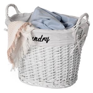 Wickerwise Handwoven Laundry Basket w/ Liner and Handles - White