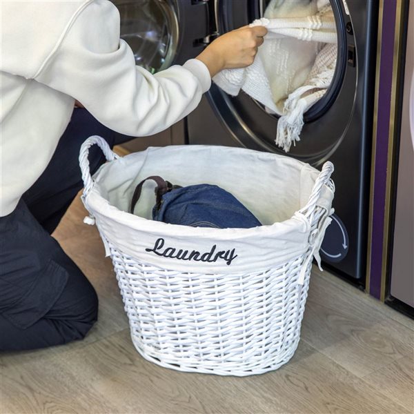 Wickerwise Handwoven Laundry Basket w/ Liner and Handles - White