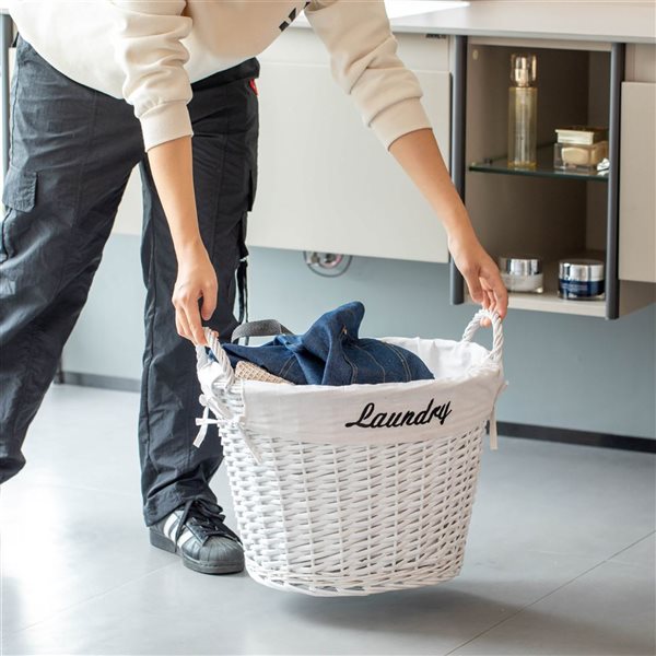 Wickerwise Handwoven Laundry Basket w/ Liner and Handles - White