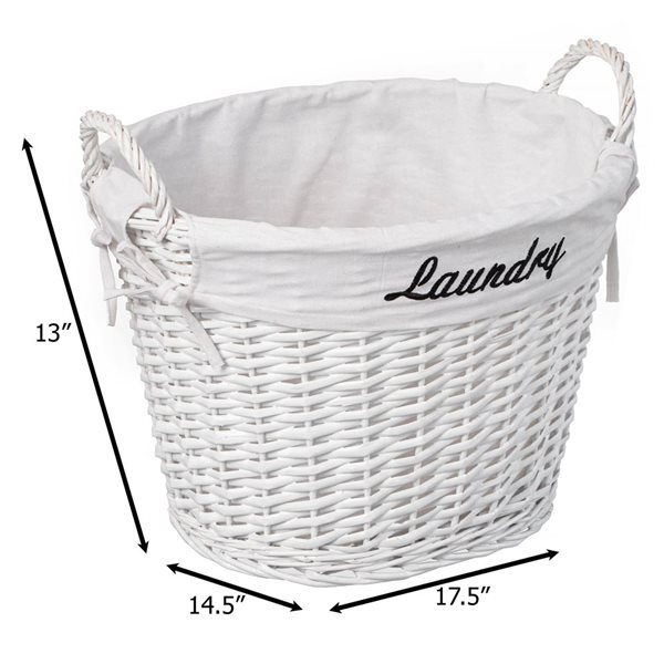 Wickerwise Handwoven Laundry Basket w/ Liner and Handles - White