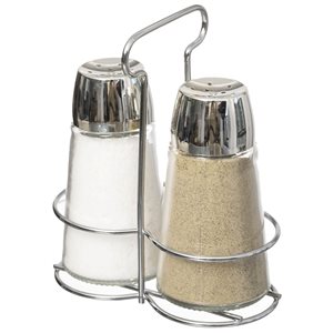 Basicwise Multifunctional Glass Salt and Pepper Shaker Set w/ Stainless Steel Holder