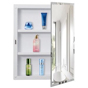 Basicwise 1-Door Plastic Bathroom Medicine Cabinet w/ Mirror + 2 Adjustable Plastic Shelves - White