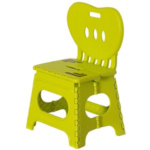 Basicwise Plastic Foldable Kids' Chair/Step Stool w/ Integrated Handle - Green