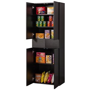 Basicwise 66-in Multifunctional Kitchen Pantry Double Cabinet w/ 4 Doors + 3 Adjustable Shelves + 1 Drawer - Black