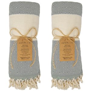 Deerlux 100% Cotton Turkish Bath Towel 40 x 70-in Diamond Peshtemal 2/Pk - Grey