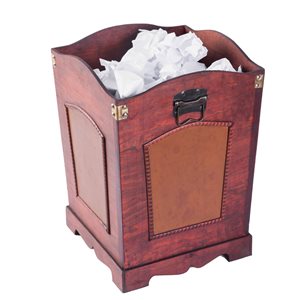 Vintiquewise Antique Wooden Waste Bin w/ Metal Handles