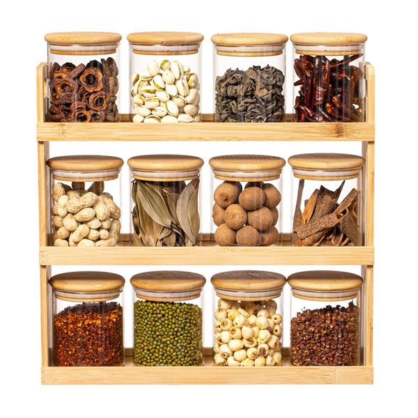 Basicwise Versatile 3-Tier Bamboo Spice Rack and Pantry Organizer w/ 12 ...