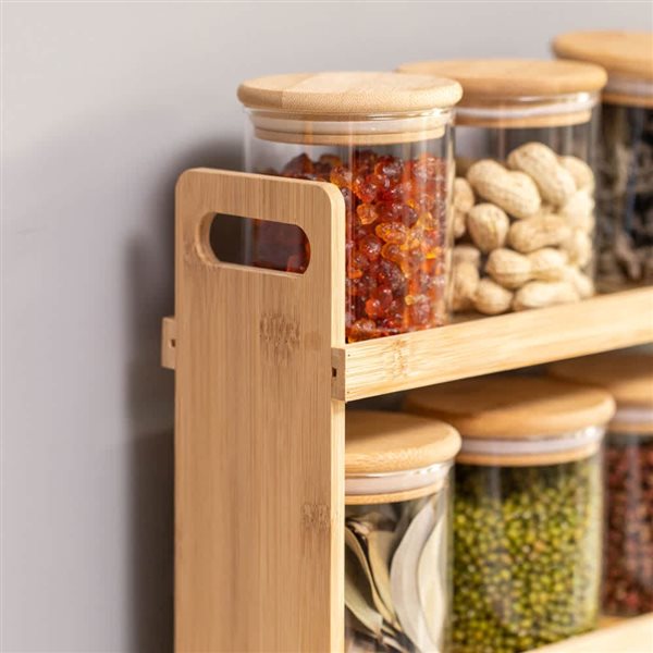 Basicwise Versatile 3-Tier Bamboo Spice Rack and Pantry Organizer w/ 12 Glass Jars