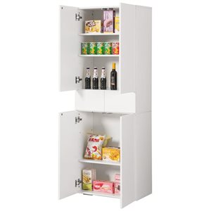 Basicwise 66-in Multifunctional Kitchen Pantry Double Cabinet w/ 4 Doors + 3 Adjustable Shelves + 1 Drawer - White