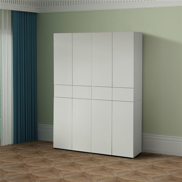 Basicwise 66-in Multifunctional Kitchen Pantry Double Cabinet w/ 4 Doors + 3 Adjustable Shelves + 1 Drawer - White