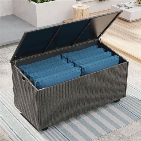 Sirio Cameron 65.8 L x 35-in H Dark Grey Resin Wicker Outdoor Storage Box