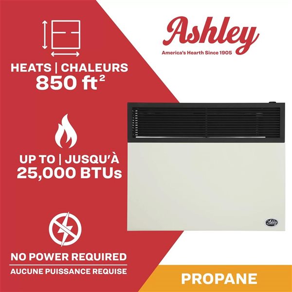 Ashley 25,000 BTU Direct Vent Propane Indoor Radiant Wall Heater - Off-White