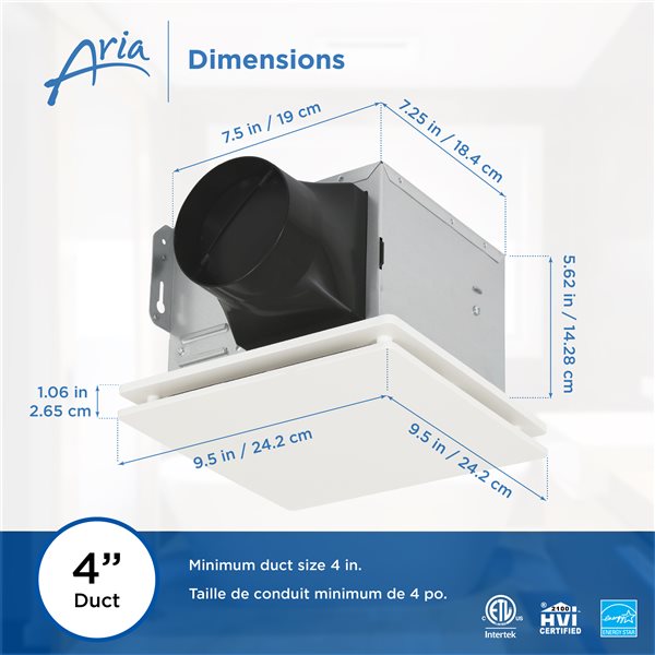 Aria Wall and Ceiling Mount Bathroom Exhaust Fan 100 CFM 2 Sones - White