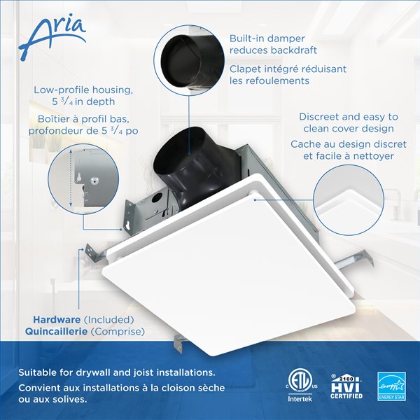 Aria Wall and Ceiling Mount Bathroom Exhaust Fan 110 CFM 1.1 Sones - White
