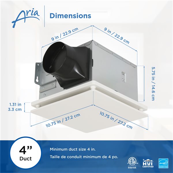 Aria Wall and Ceiling Mount Bathroom Exhaust Fan 110 CFM 1.1 Sones - White