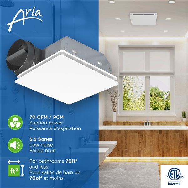 Aria Wall and Ceiling Mount Bathroom Exhaust Fan 70 CFM 3.5 Sones - White