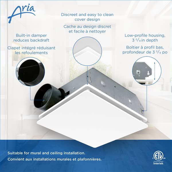 Aria Wall and Ceiling Mount Bathroom Exhaust Fan 70 CFM 3.5 Sones - White