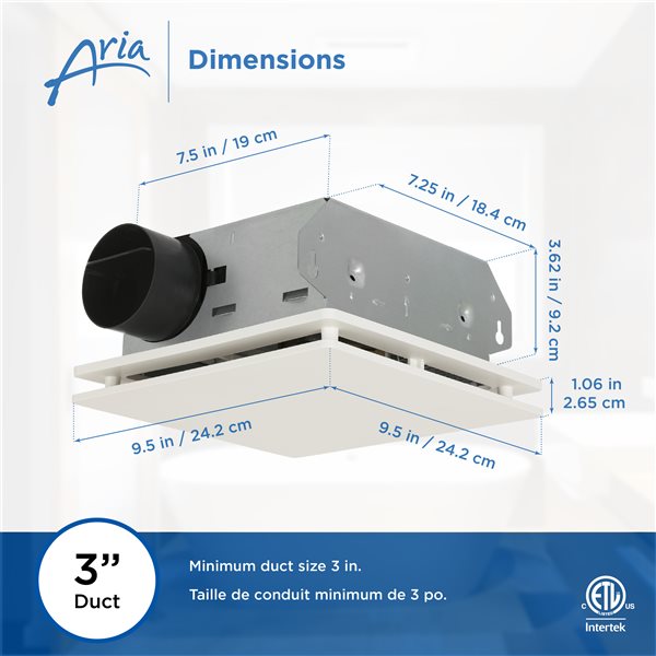 Aria Wall and Ceiling Mount Bathroom Exhaust Fan 70 CFM 3.5 Sones - White