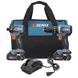 SENIX 20 V Max Cordless Hammer Drill/Driver and Impact Driver Kit w/ 2 Batteries + Charger and Bag