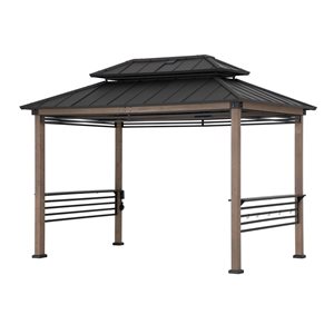 Sunjoy 8 x 12-ft Hammered Brown Aspen Cedar Framed Grill Gazebo with DC Solar Power