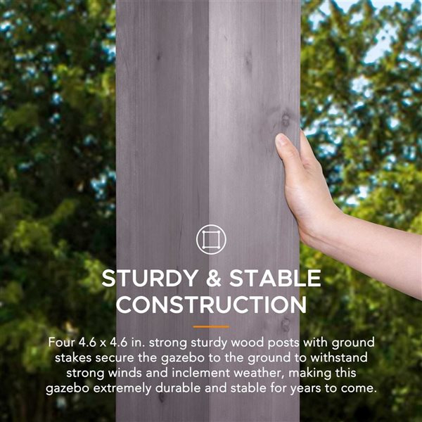 Sunjoy 13 x 15-ft Cedar Framed Gazebo w/ Black Steel and Polycarbonate Hip Roof and Ceiling Hook