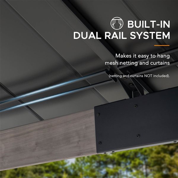 Sunjoy 13 x 15-ft Cedar Framed Gazebo w/ Black Steel and Polycarbonate Hip Roof and Ceiling Hook