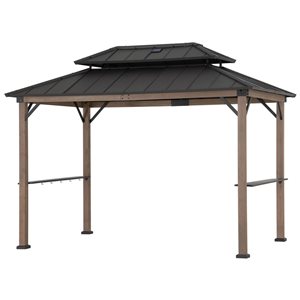 Sunjoy 8 x 12-ft Hammered Brown Churchill Cedar Framed Grill Gazebo with DC Solar Power