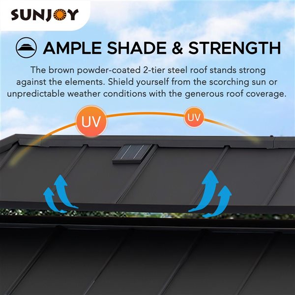 Sunjoy 8 x 12-ft Hammered Brown Churchill Cedar Framed Grill Gazebo with DC Solar Power
