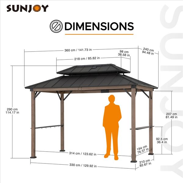 Sunjoy 8 x 12-ft Hammered Brown Churchill Cedar Framed Grill Gazebo with DC Solar Power