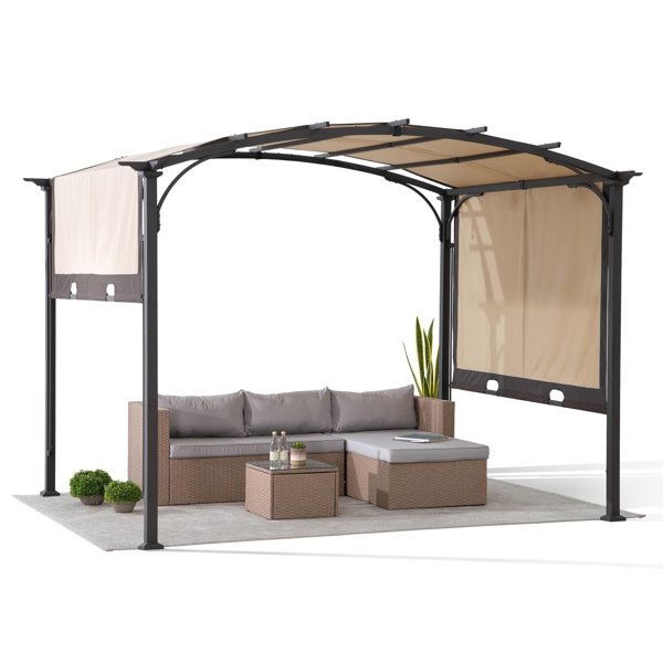 Sunjoy 9 x 11-ft Arched Steel Pergola with Retractable Adjustable ...