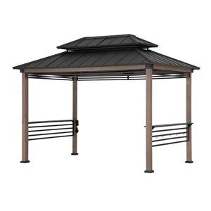Sunjoy 8 x 12-ft Hammered Brown Aspen Cedar Framed Grill Gazebo with exclusive AC Power Port