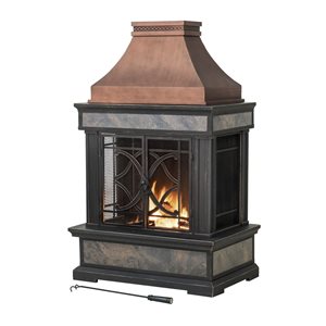 Foyer à bois extérieur Heirloom par Sunjoy 25 l. x 24 p. x 57 po h. céramique et acier avec tisonnier et housse, cuivre