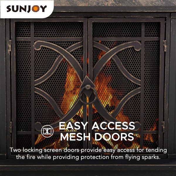 Sunjoy Heirloom 35 W x 24 D x 57-in H Steel/Ceramic Outdoor Wood-Burning Fireplace w/ Poker and Rain Cover - Copper