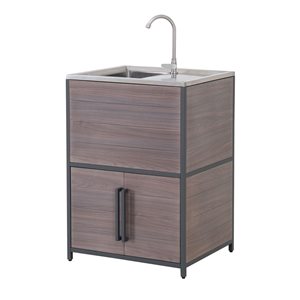 Armoire de cuisine d'extérieur modulaire avec évier Fleetwood par Sunjoy 25 l. X 21 p. x 36 po h. métal brun et noir