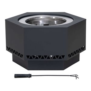 Foyer hexagonal à bois sans fumée Lawrence par Sunjoy en métal noir de 26 po l. avec tisonnier et housse
