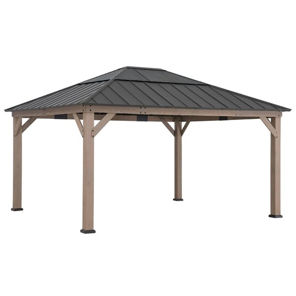 Sunjoy 13 x 15-ft Cedar Framed Gazebo w/ Dark Brown Steel and Polycarbonate Hip Roof and Ceiling Hook