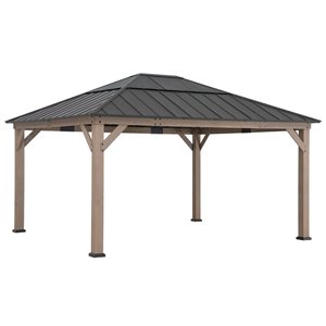 Sunjoy 13 x 15-ft Cedar Framed Gazebo w/ Dark Brown Steel and Polycarbonate Hip Roof and Ceiling Hook
