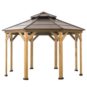 Sunjoy Osborne 13 x 13-ft Cedar Framed Octagon Gazebo with Brown Steel 2-Tier Hardtop