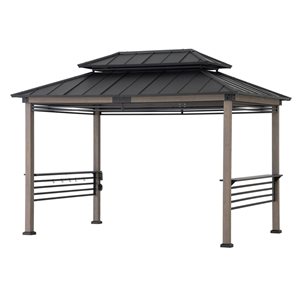 Sunjoy 8 x 12-ft Cedar Framed Grill Gazebo with exclusive AC Power Port - Matte Black