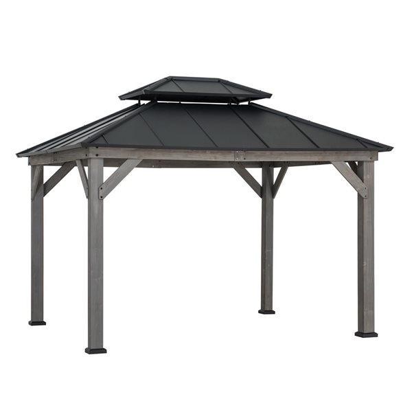 Sunjoy 10 x 12-ft Cedar Framed Patio Gazebo w/ 2-Tier Black Steel Hardtop