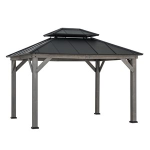 Sunjoy 10 x 12-ft Cedar Framed Patio Gazebo w/ 2-Tier Black Steel Hardtop