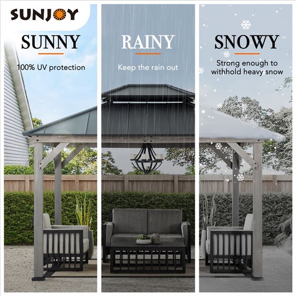 Sunjoy 10 x 12-ft Cedar Framed Patio Gazebo w/ 2-Tier Black Steel Hardtop