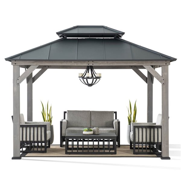 Sunjoy 10 x 12-ft Cedar Framed Patio Gazebo w/ 2-Tier Black Steel Hardtop