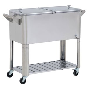 Sunjoy 39 W x 19 D x 33-in H Stainless Steel Wheeled Cooler w/ Bottle Opener, Shelf and Lockable Wheels - 75-L