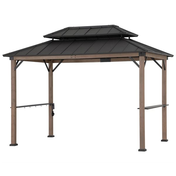 Sunjoy 8 x 12-ft Hammered Brown Churchill Cedar Framed Grill Gazebo with exclusive AC Power Port