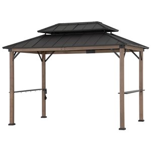Sunjoy 8 x 12-ft Hammered Brown Churchill Cedar Framed Grill Gazebo with exclusive AC Power Port