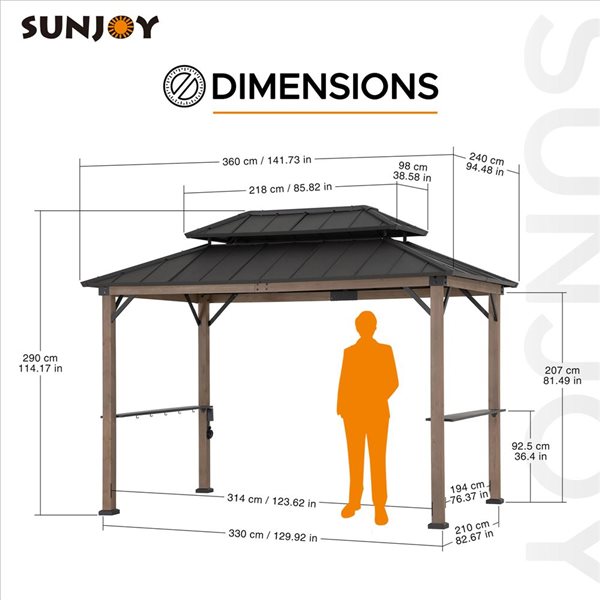 Sunjoy 8 x 12-ft Hammered Brown Churchill Cedar Framed Grill Gazebo with exclusive AC Power Port