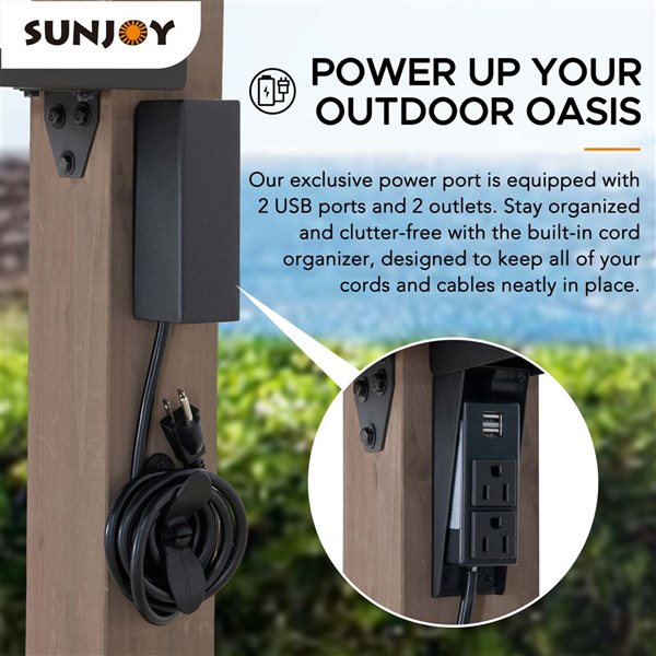 Sunjoy 8 x 12-ft Hammered Brown Churchill Cedar Framed Grill Gazebo with exclusive AC Power Port
