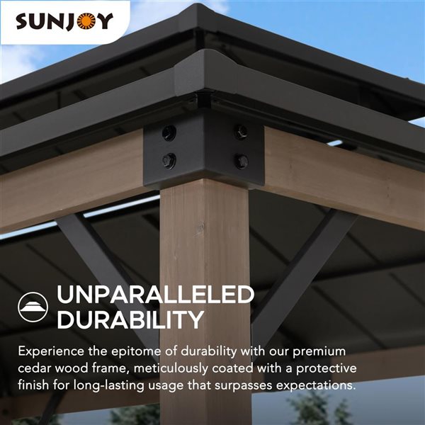 Sunjoy 8 x 12-ft Hammered Brown Churchill Cedar Framed Grill Gazebo with exclusive AC Power Port